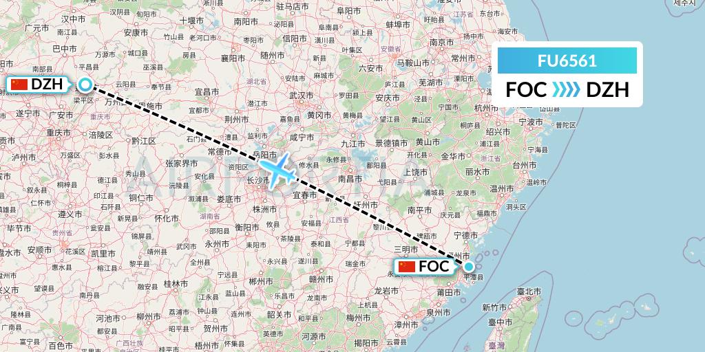 FU6561 Fuzhou Airlines Flight Map: Fuzhou to Dazhou
