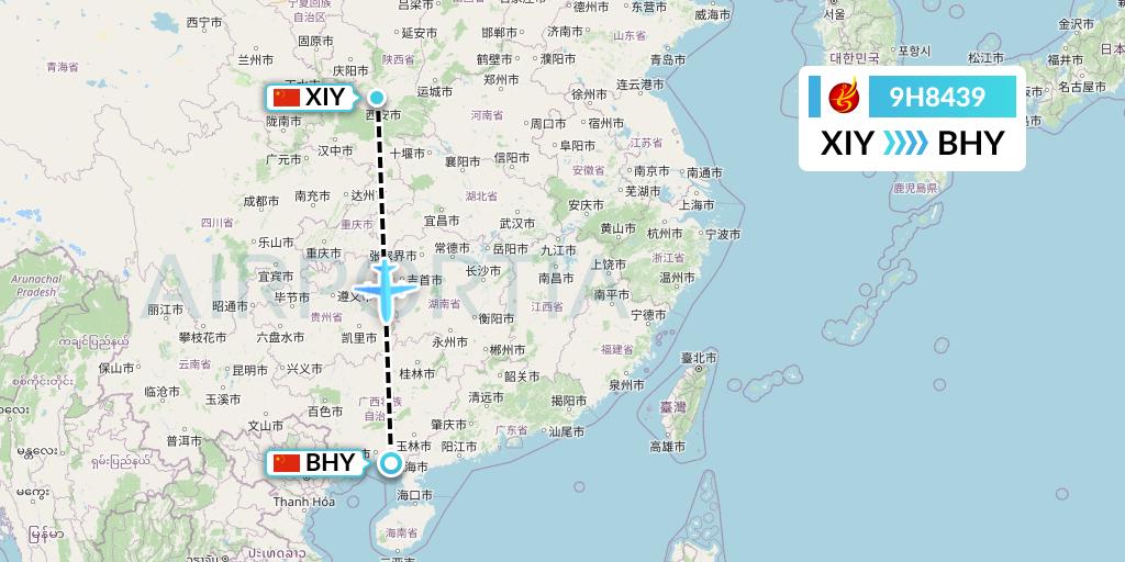 9H8439 Air Changan Flight Map: Xi'an to Beihai