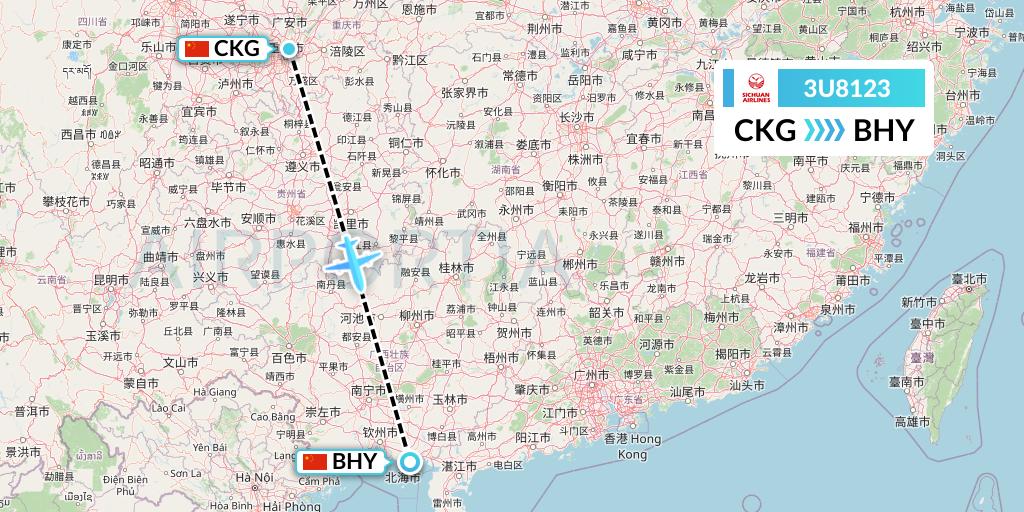 3U8123 Sichuan Airlines Flight Map: Chongqing to Beihai
