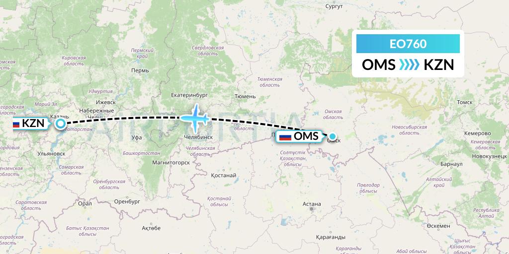 EO760 Pegas Fly Flight Map: Omsk to Kazan