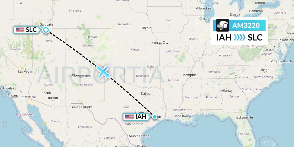AM3220 Aeromexico Flight Map: Houston to Salt Lake City