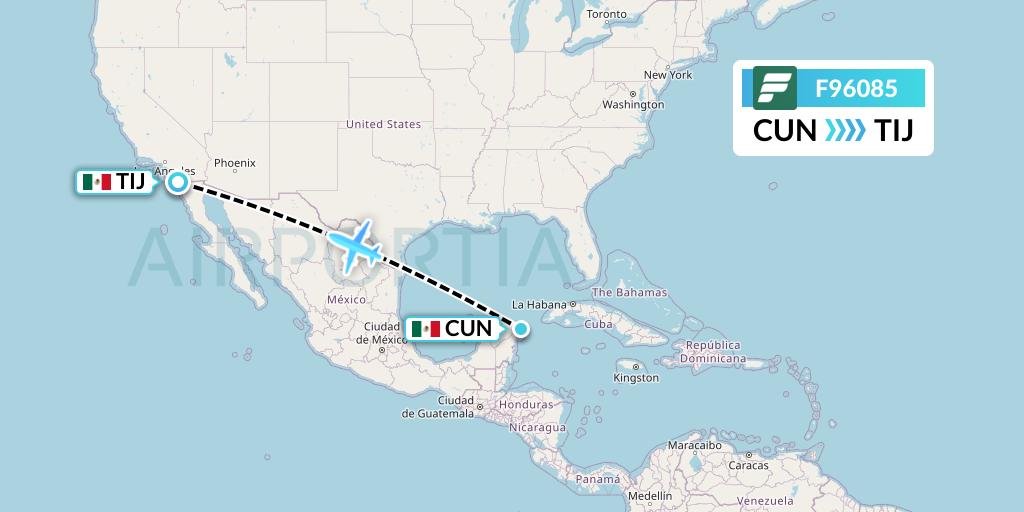 F96085 Frontier Airlines Flight Map: Cancun to Tijuana