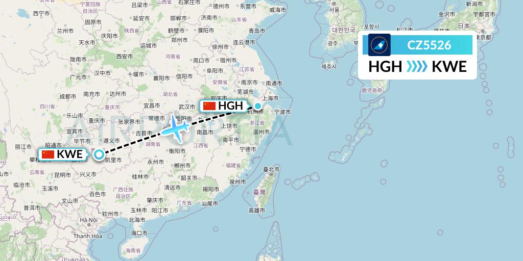 CZ5526 China Southern Airlines Flight Map: Hangzhou to Guiyang