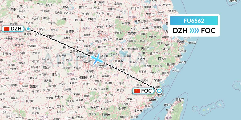 FU6562 Fuzhou Airlines Flight Map: Dazhou to Fuzhou