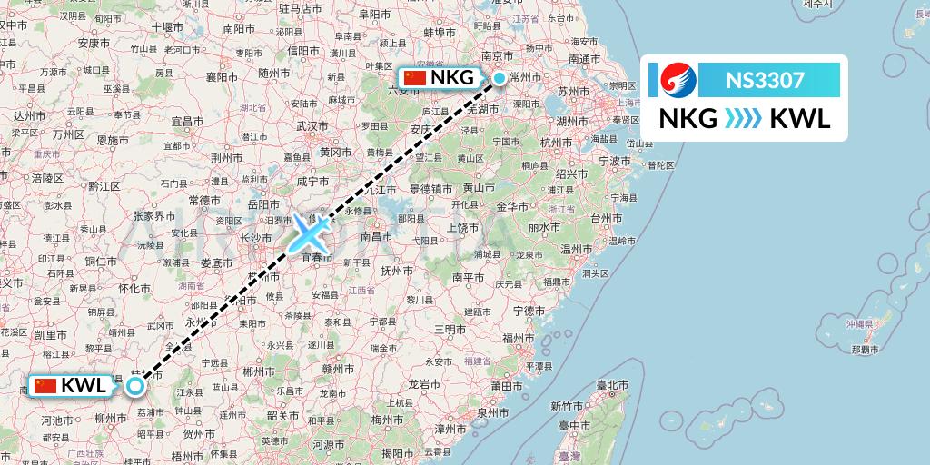 NS3307 Hebei Airlines Flight Map: Nanjing to Guilin