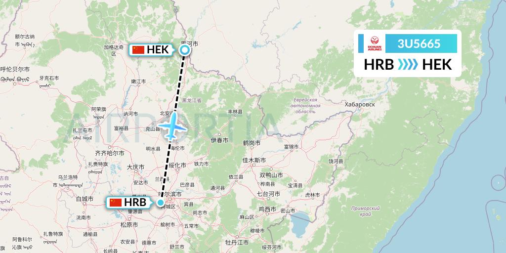 3U5665 Sichuan Airlines Flight Map: Harbin to Heihe