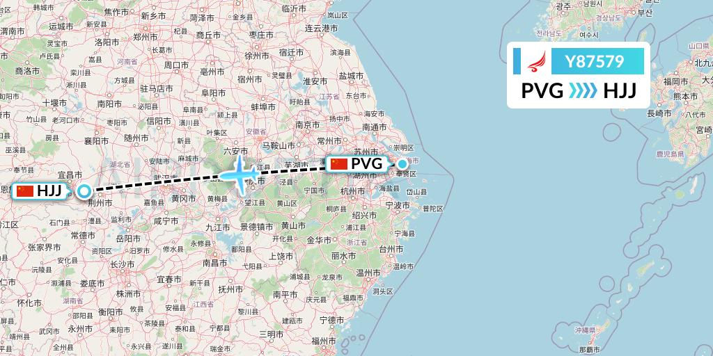 Y87579 Yangtze River Express Flight Map: Shanghai to Huaihua