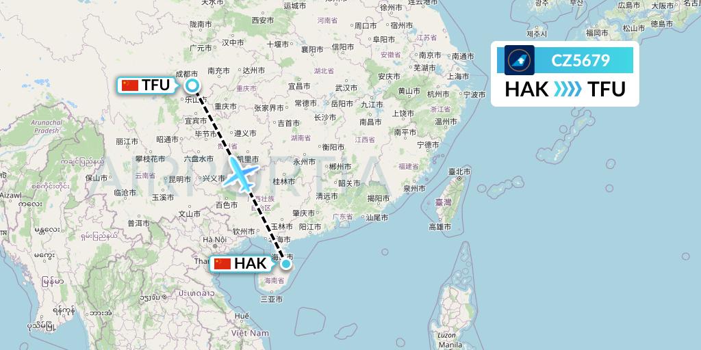 CZ5679 China Southern Airlines Flight Map: Haikou to Chengdu