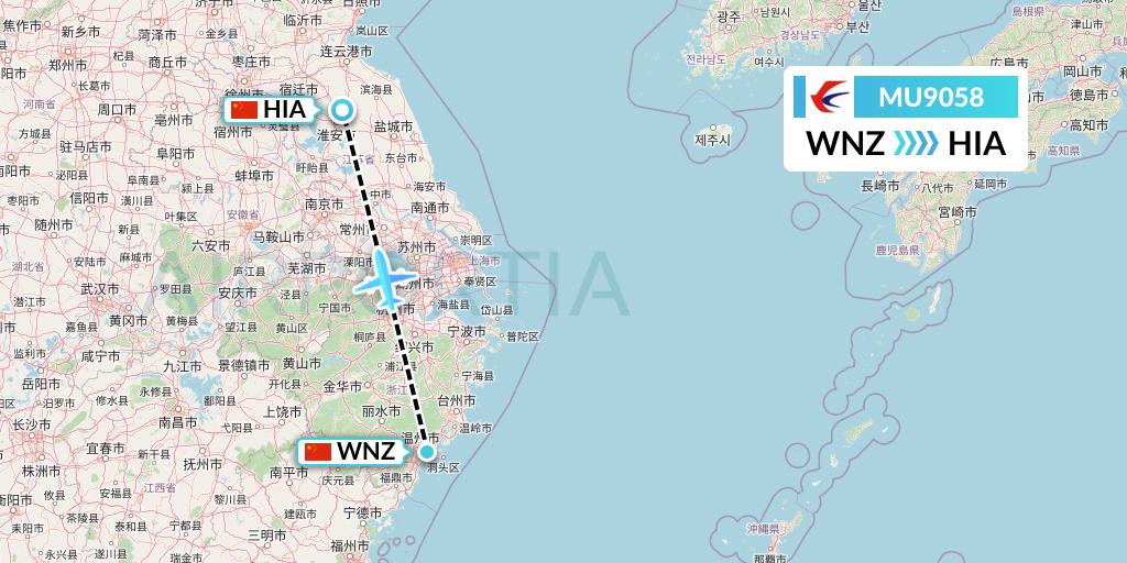MU9058 China Eastern Airlines Flight Map: Wenzhou to Huai'an