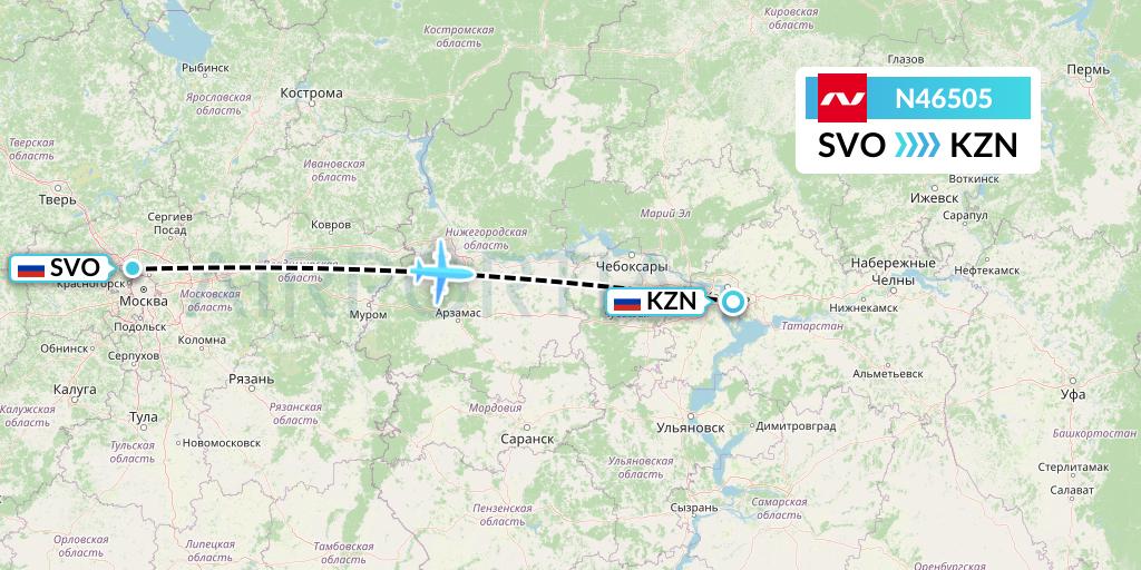 N46505 Nordwind Airlines Flight Map: Moscow to Kazan