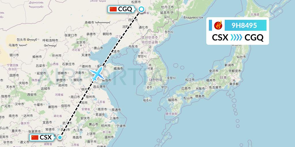 9H8495 Air Changan Flight Map: Changsha to Changchun