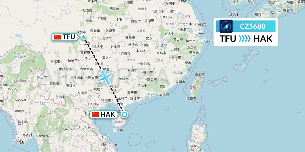 CZ5680 China Southern Airlines Flight Map: Chengdu to Haikou
