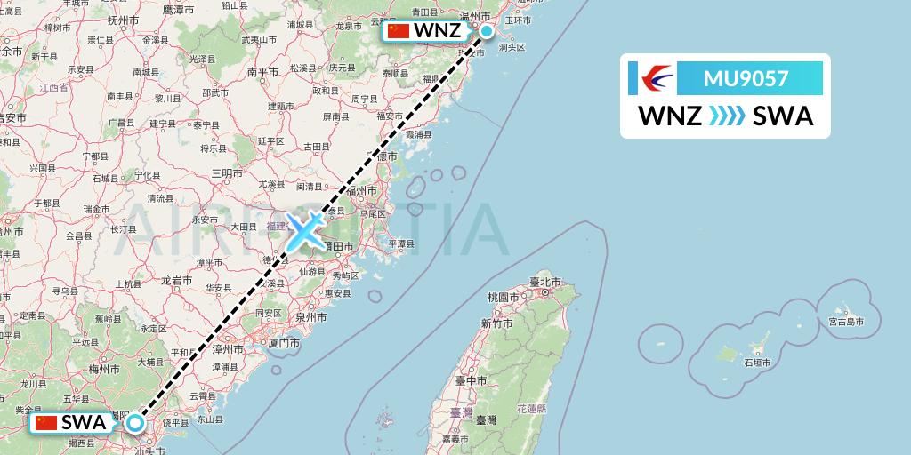 MU9057 China Eastern Airlines Flight Map: Wenzhou to Jieyang