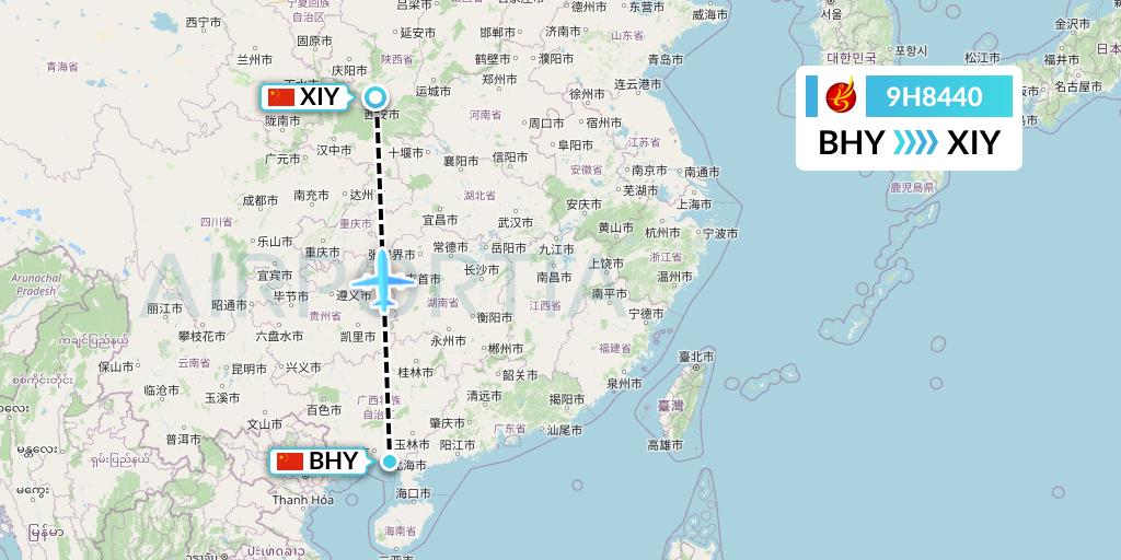 9H8440 Air Changan Flight Map: Beihai to Xi'an