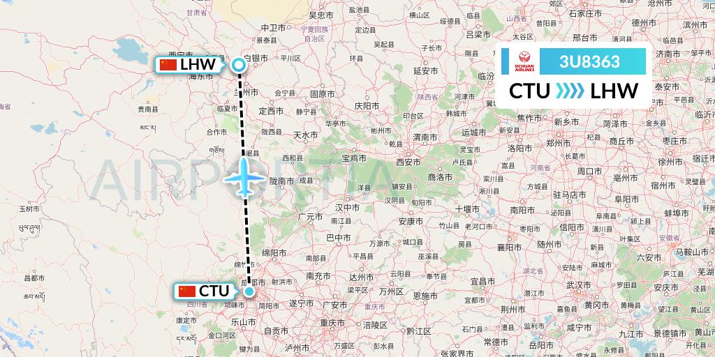 3U8363 Sichuan Airlines Flight Map: Chengdu to Lanzhou
