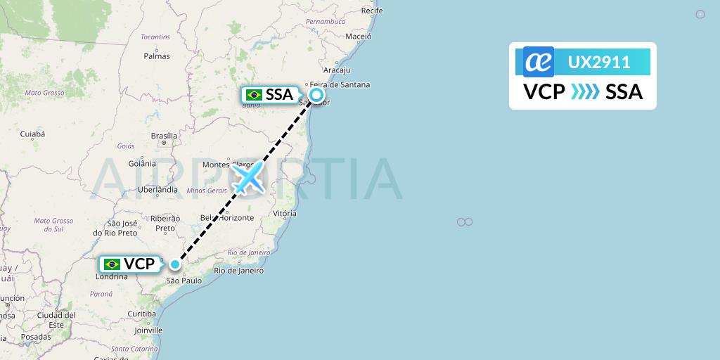 UX2911 Air Europa Flight Map: Campinas to Salvador