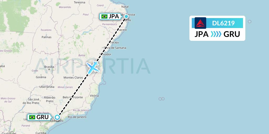DL6219 Delta Air Lines Flight Map: Joao Pessoa to Sao Paulo