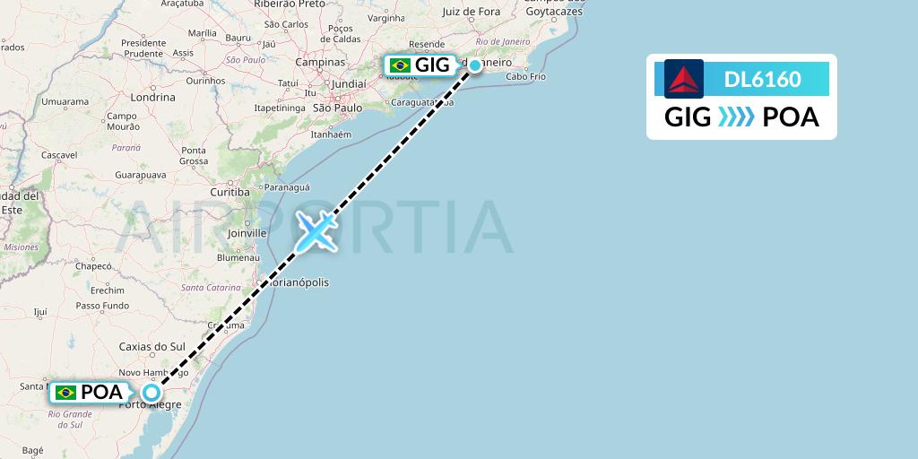 DL6160 Delta Air Lines Flight Map: Rio de Janeiro to Porto Alegre