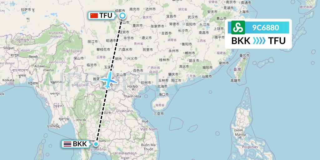 9C6880 Spring Airlines Flight Map: Bangkok to Chengdu