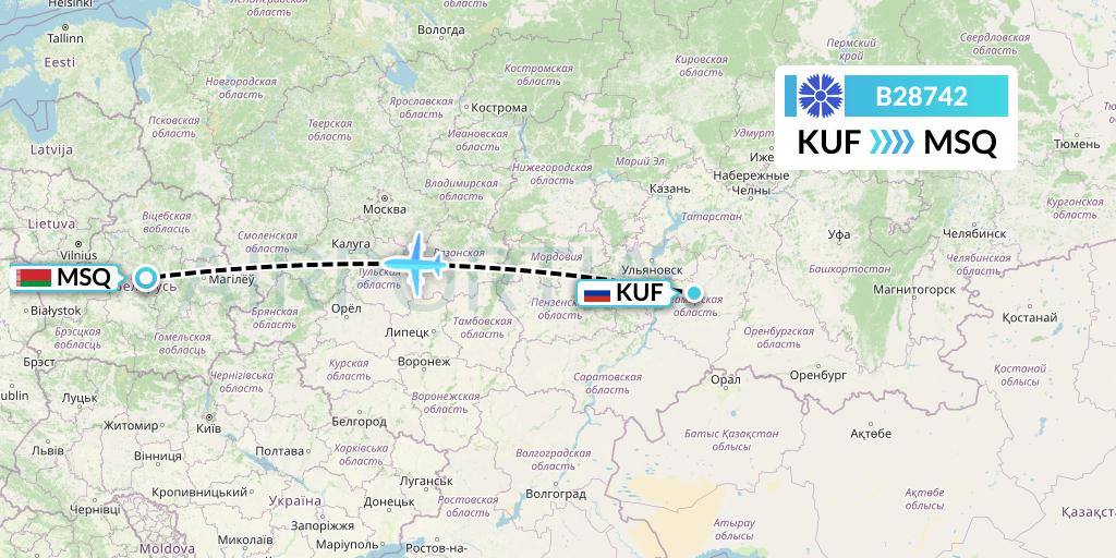 B28742 Belavia Flight Map: Samara to Minsk