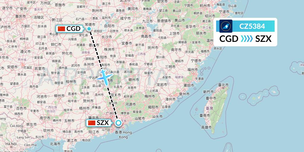 CZ5384 China Southern Airlines Flight Map: Changde to Shenzhen