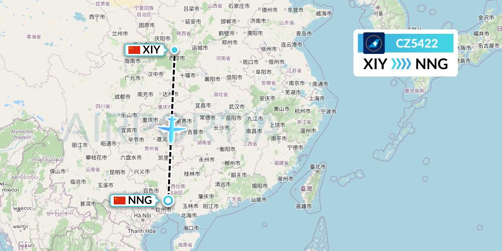 CZ5422 China Southern Airlines Flight Map: Xi'an to Nanning