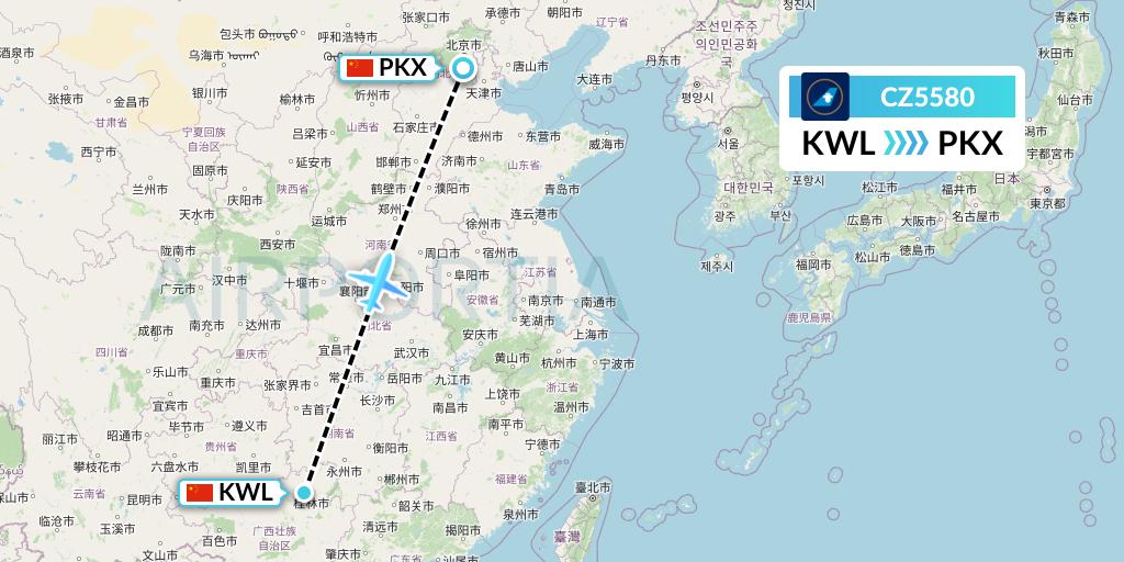 CZ5580 China Southern Airlines Flight Map: Guilin to Beijing