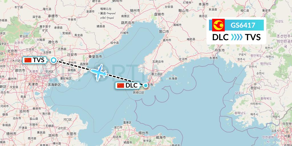 GS6417 Tianjin Airlines Flight Map: Dalian to Tangshan