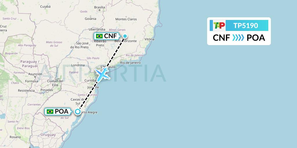 TP5190 TAP Portugal Flight Map: Belo Horizonte to Porto Alegre