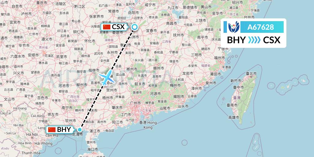 A67628 Hongtu Airlines Flight Map: Beihai to Changsha