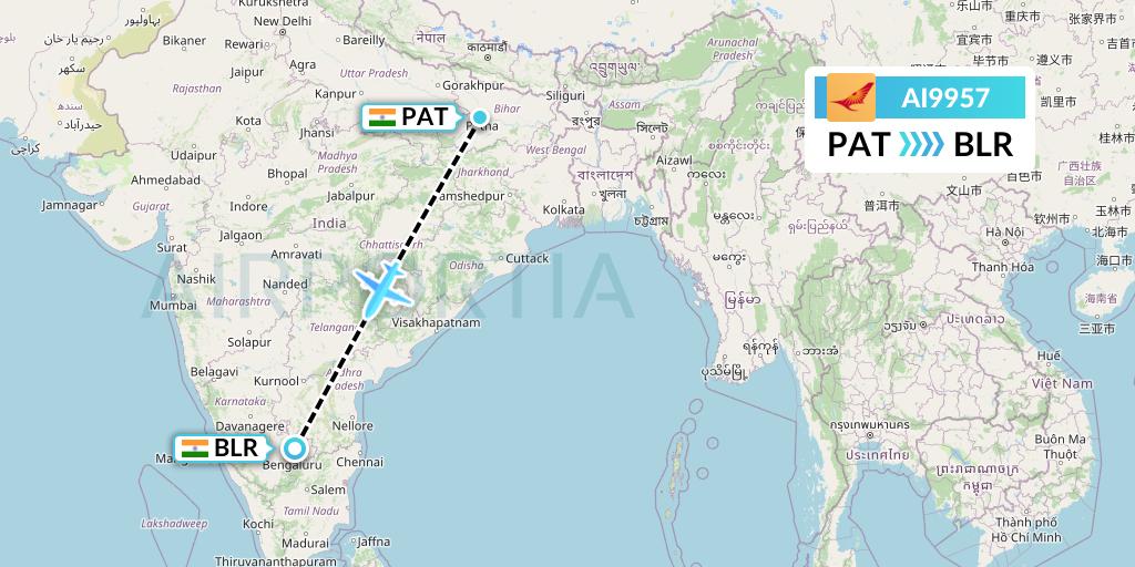 AI9957 Air India Flight Map: Patna to Bangalore