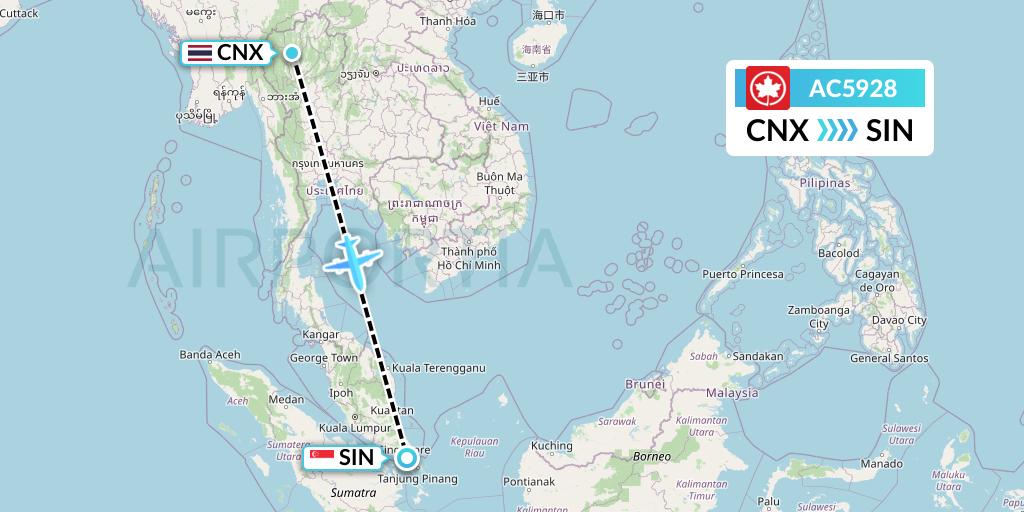 AC5928 Air Canada Flight Map: Chiang Mai to Singapore