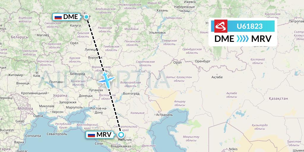 U61823 Ural Airlines Flight Map: Moscow to Mineralnye Vody