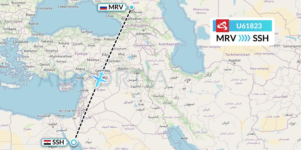 U61823 Ural Airlines Flight Map: Mineralnye Vody to Sharm el-Sheikh