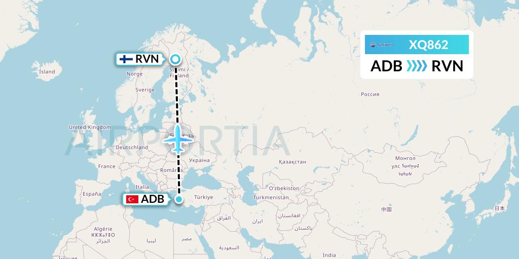 XQ862 SunExpress Flight Map: Izmir to Rovaniemi