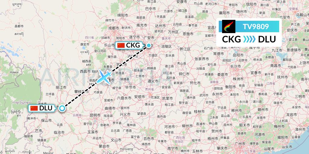 TV9809 Tibet Airlines Flight Map: Chongqing to Dali