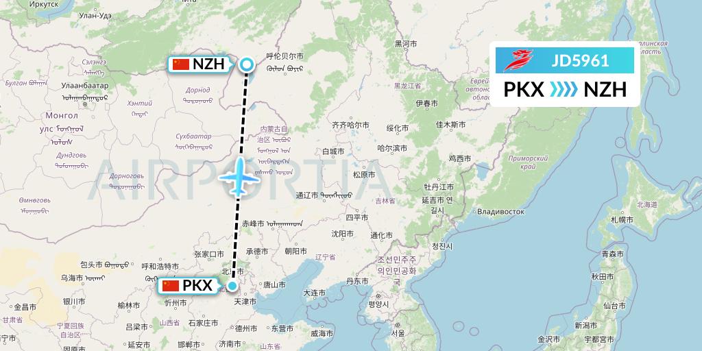 JD5961 Capital Airlines Flight Map: Beijing to Manzhouli