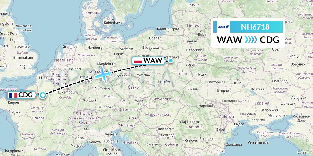 NH6718 All Nippon Airways Flight Map: Warsaw to Paris