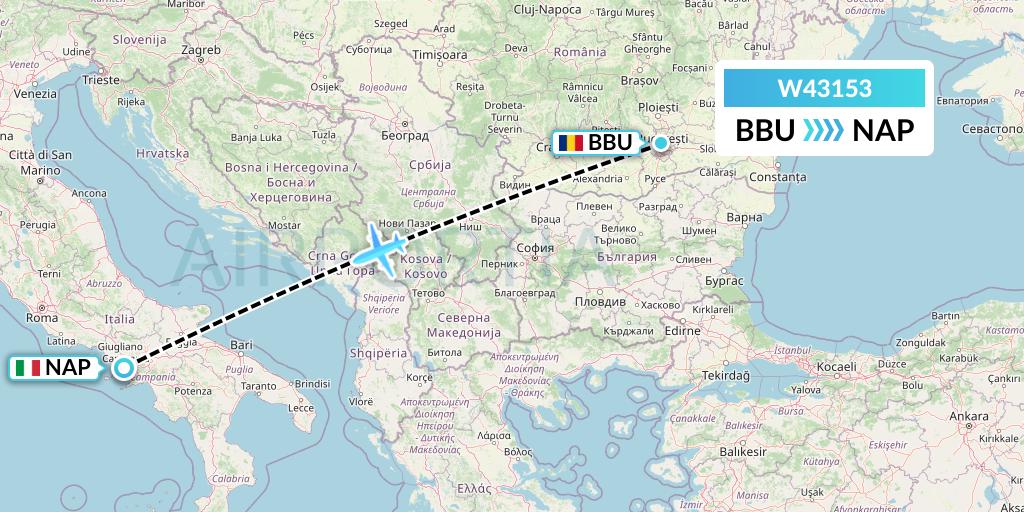 W43153 Wizz Air Malta Flight Map: Bucharest to Naples