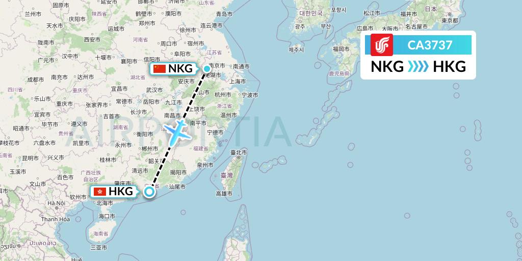 CA3737 Air China Flight Map: Nanjing to Hong Kong
