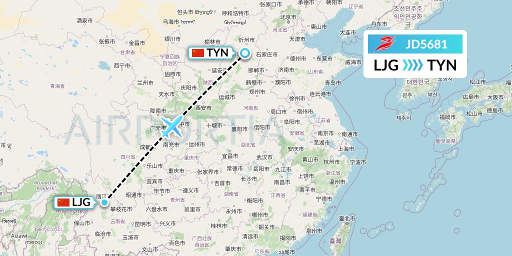 JD5681 Capital Airlines Flight Map: Lijiang to Taiyuan
