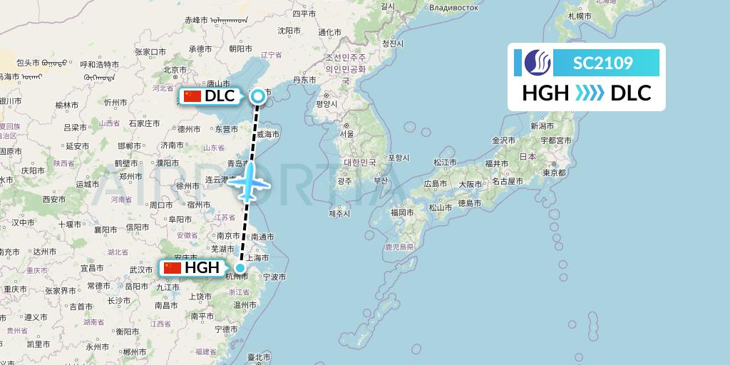 SC2109 Shandong Airlines Flight Map: Hangzhou to Dalian