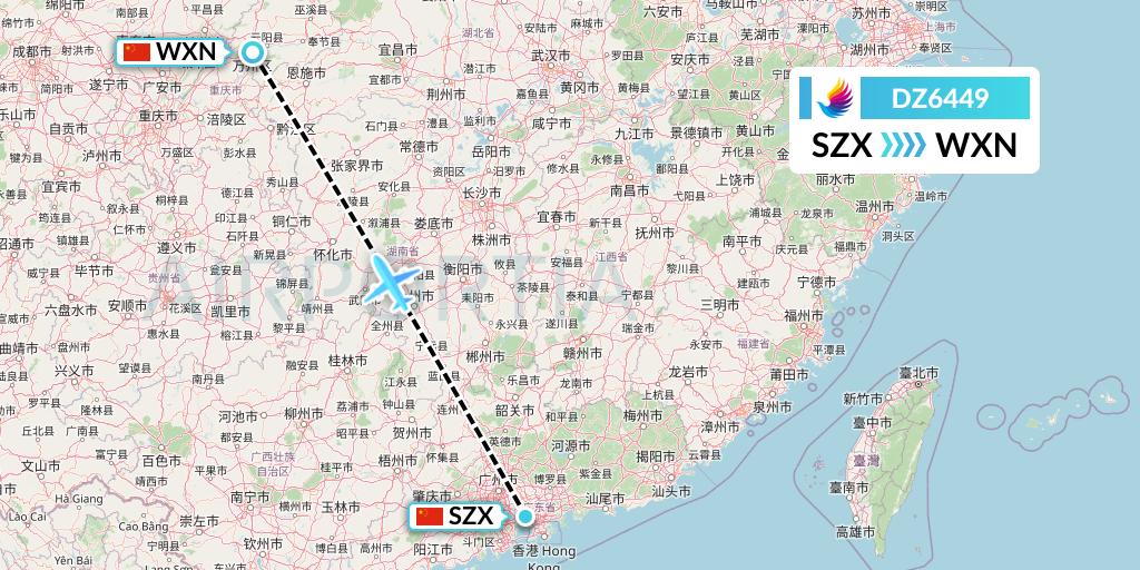 DZ6449 Donghai Airlines Flight Map: Shenzhen to Wanzhou