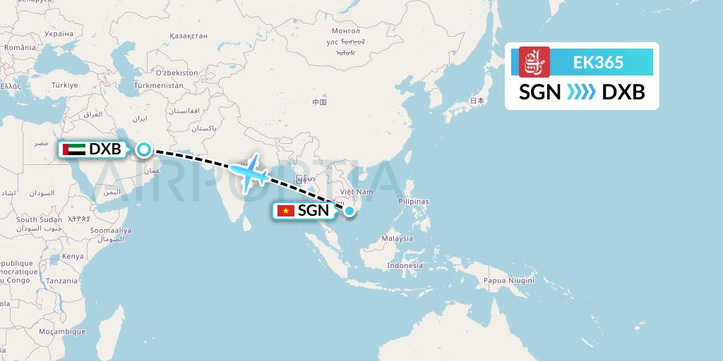 EK365 Emirates Flight Map: Ho Chi Minh City to Dubai