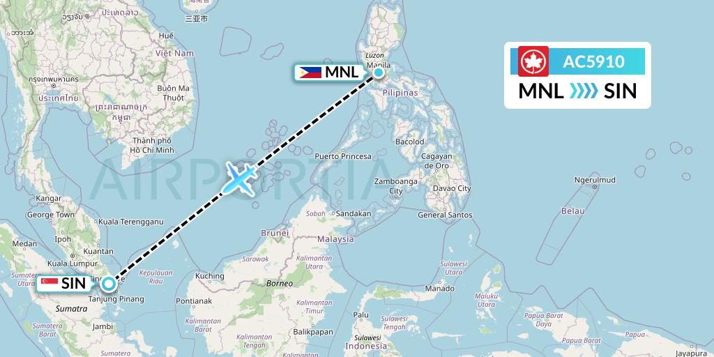 AC5910 Air Canada Flight Map: Manila to Singapore