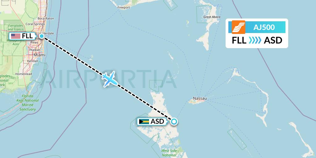 AJ500 Aztec Airways Flight Map: Fort Lauderdale to Bahamas
