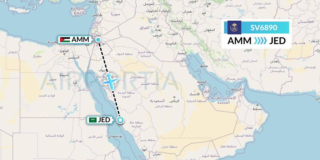 SV6890 Saudi Arabian Airlines Flight Map: Amman to Jeddah