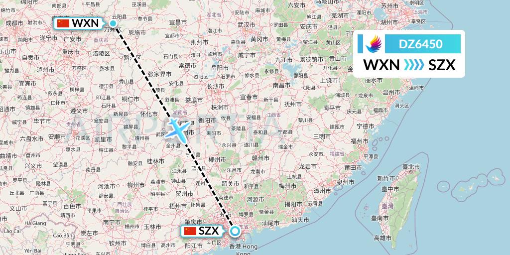 DZ6450 Donghai Airlines Flight Map: Wanzhou to Shenzhen