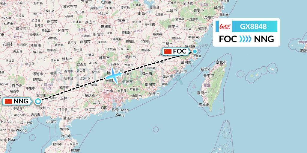 GX8848 GX Airlines Flight Map: Fuzhou to Nanning