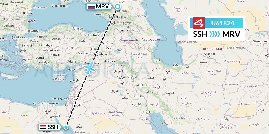 U61824 Ural Airlines Flight Map: Sharm el-Sheikh to Mineralnye Vody